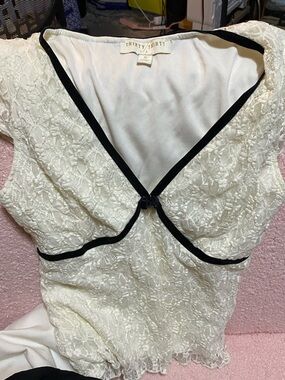 Thirty | Thirty Cream Lace Top with Black Trim